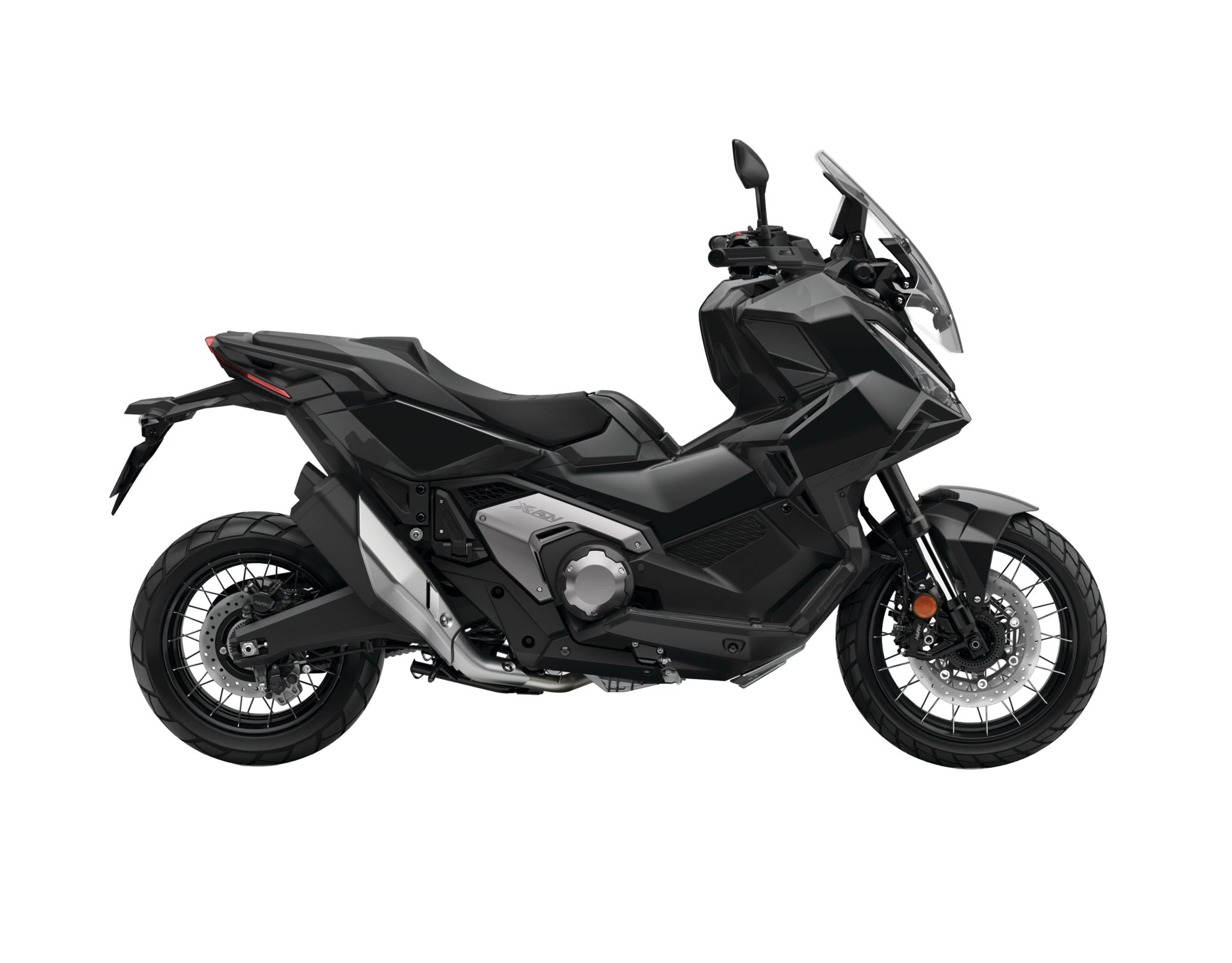 Honda X-ADV 2027 negra de perfil sobre fondo blanco